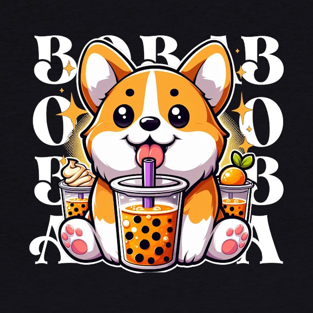 Cute Corgi Drinking Boba T-Shirt: Adorable Dog Tee for Boba Tea Lovers by dindastylees